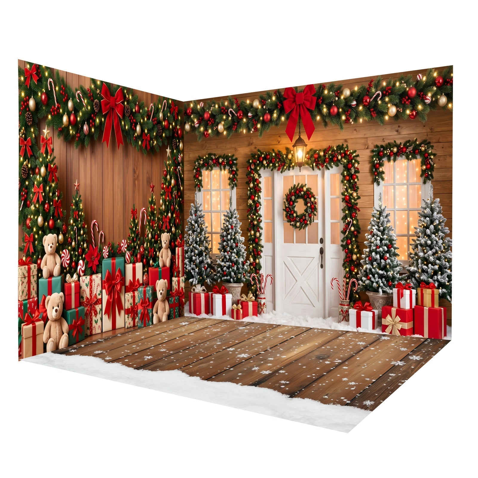 Toile de Fond de Noël Oursons avec Boîtes Cadeaux Ensemble Décor de Studio CEMRMS65-15