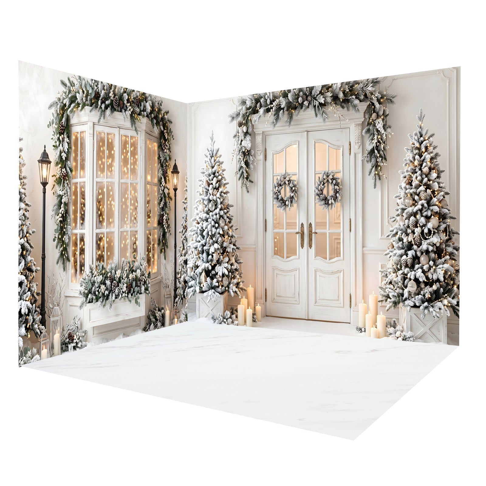 Toile de Fond Photo de Noël Entrée de Manoir Blanche Givrée Ensemble Décor de Studio CEMRMS65-6