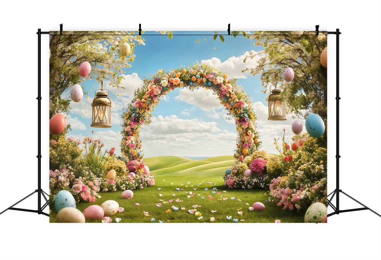 Toile de fond Pâques Arche Florale Prairie CJJ-165