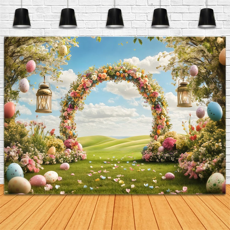 Toile de fond Pâques Arche Florale Prairie CJJ-165