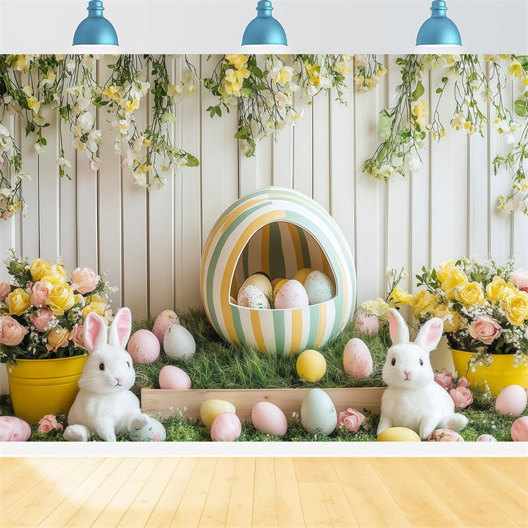 Toile de fond Déco Pâques Lapin Floral Célébration Œuf CJJ-168