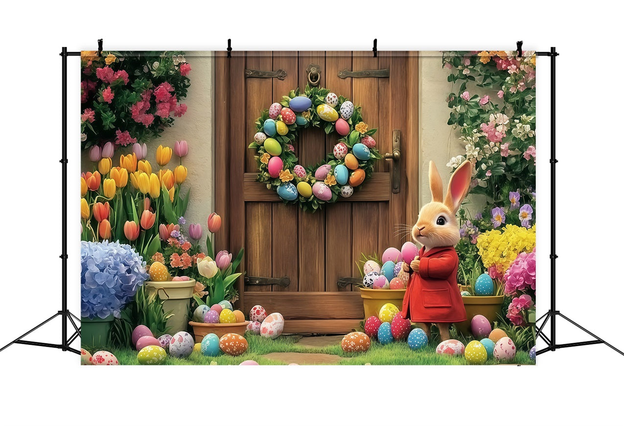 Toile de fond Déco Pâques Porte Fleurie Lapin CJJ-170