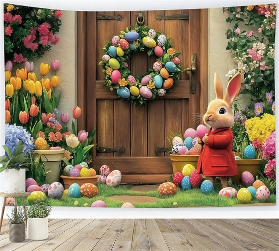 Toile de fond Déco Pâques Porte Fleurie Lapin CJJ-170