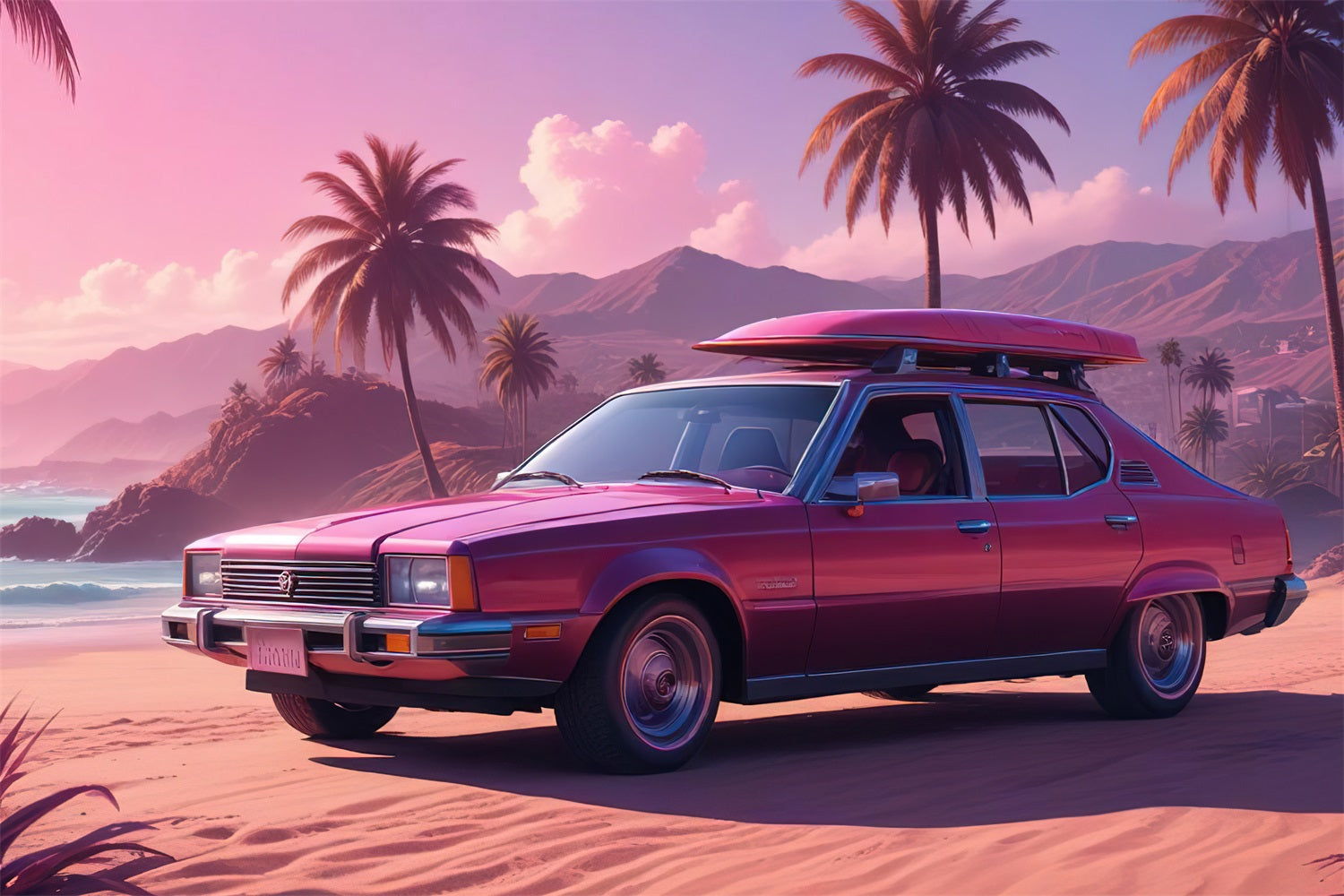 Toile de fond Film Fille Rose Route Côtière Coucher de Soleil CJJ2-105