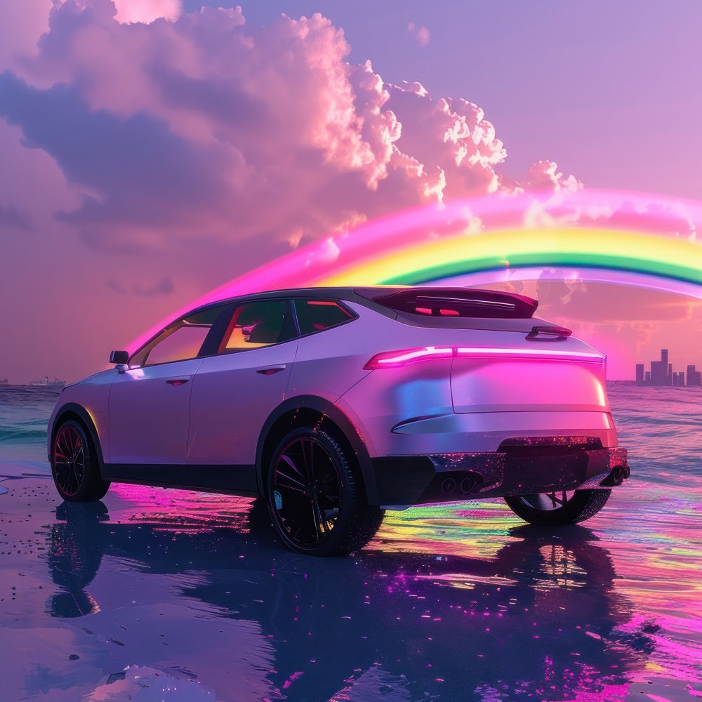 Toile de fond Film Fille Rose Voiture Plage Tropicale Néon CJJ2-106