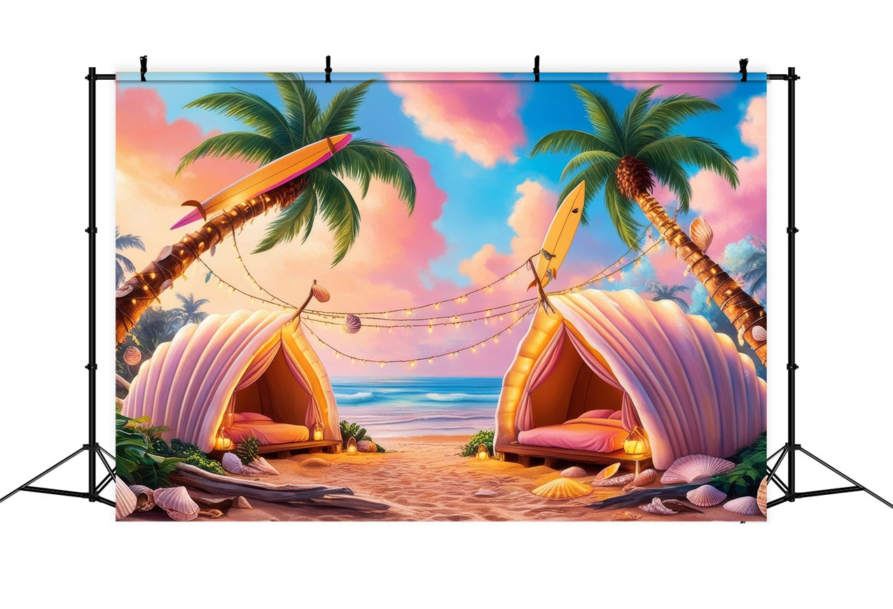 Toile de fond Plage Fille Rose Coquillage Tente Station Balnéaire CJJ2-108