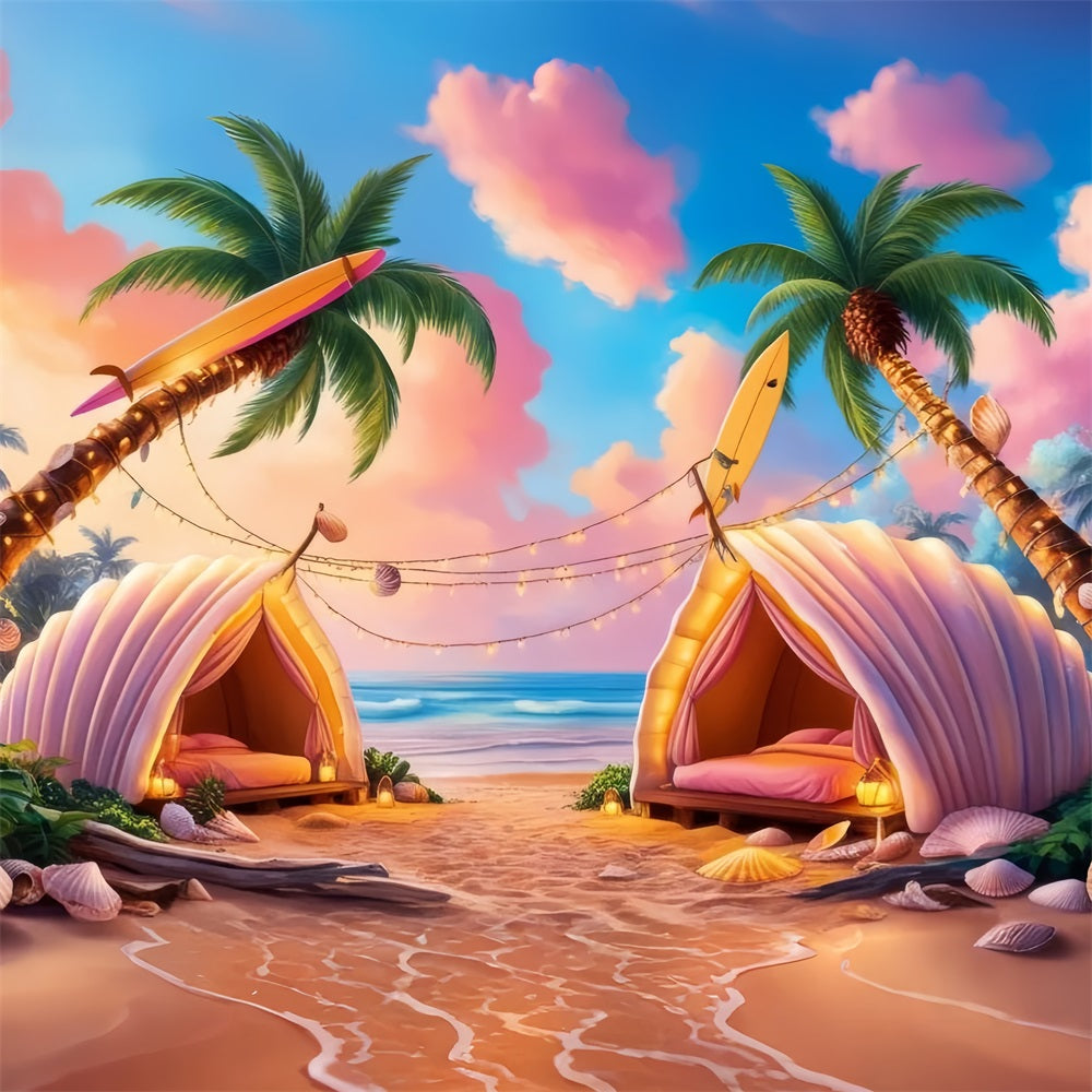 Toile de fond Plage Fille Rose Coquillage Tente Station Balnéaire CJJ2-108