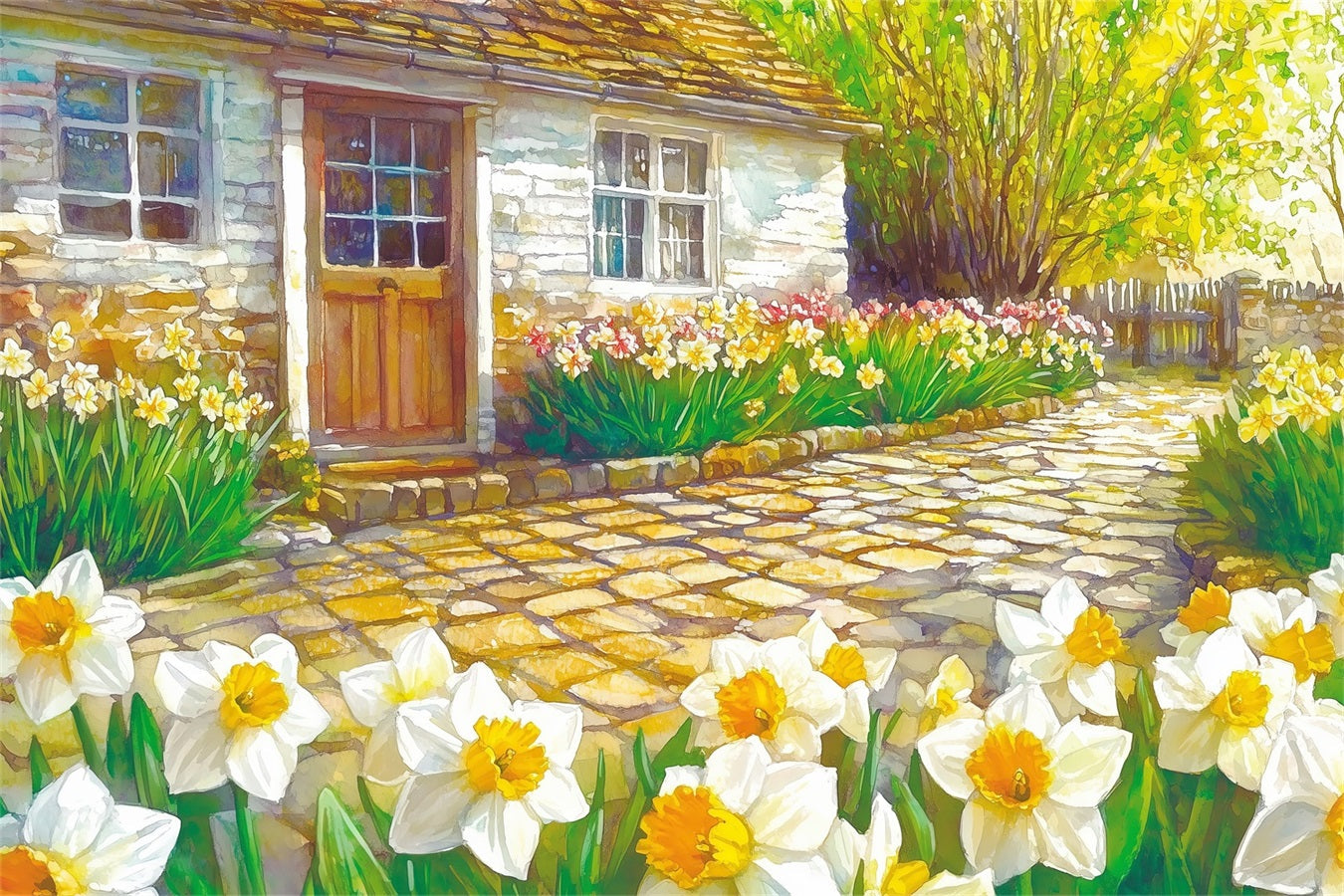 Toile de Fond Jonquille Cottage Rustique Fleurs Jaunes CJJ2-11