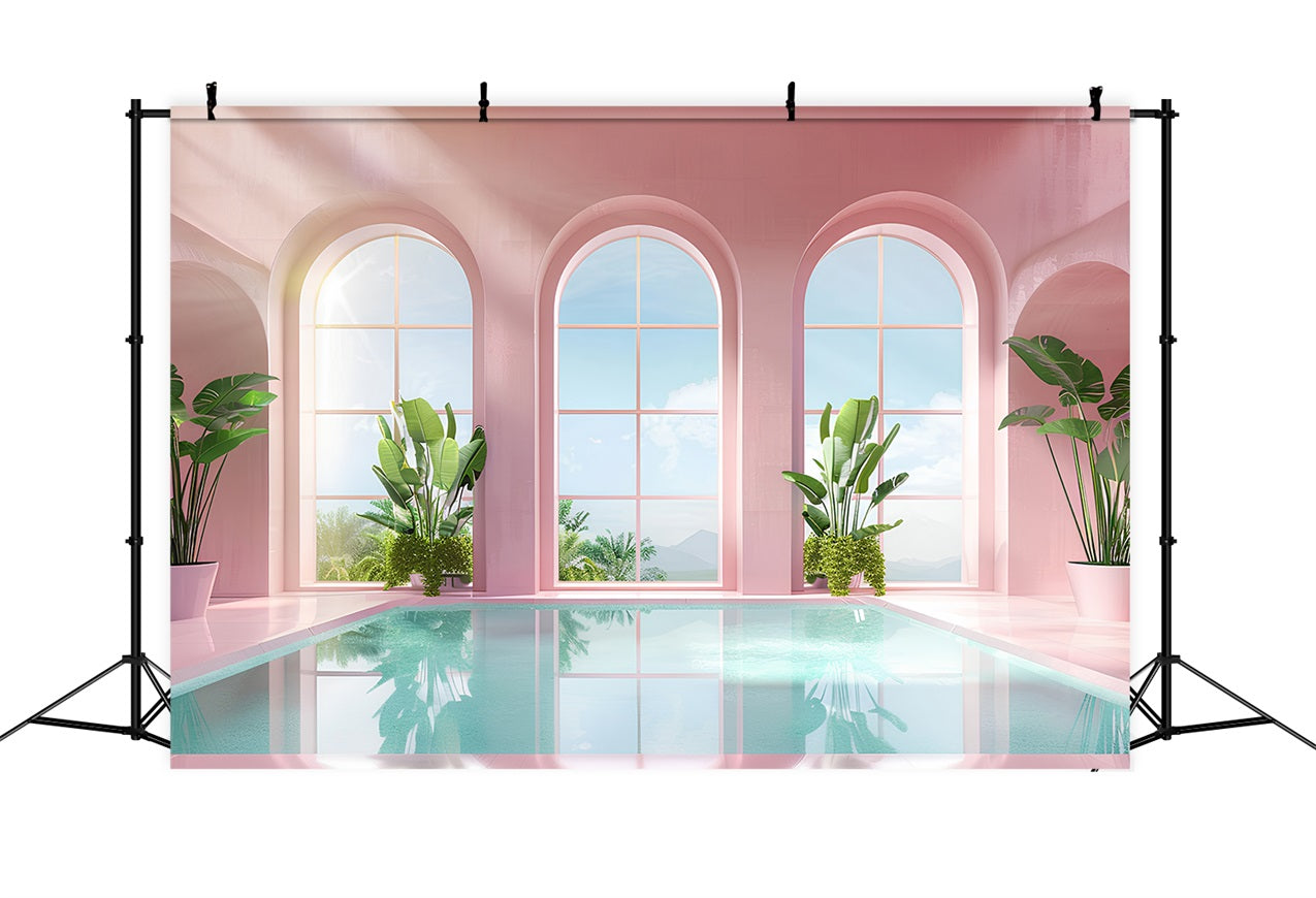 Toiles de fond Fille Rose Piscine Blush Fenêtre Arche CJJ2-111
