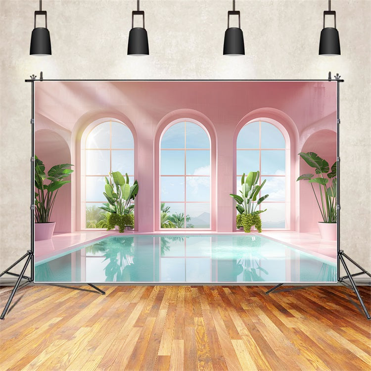 Toiles de fond Fille Rose Piscine Blush Fenêtre Arche CJJ2-111
