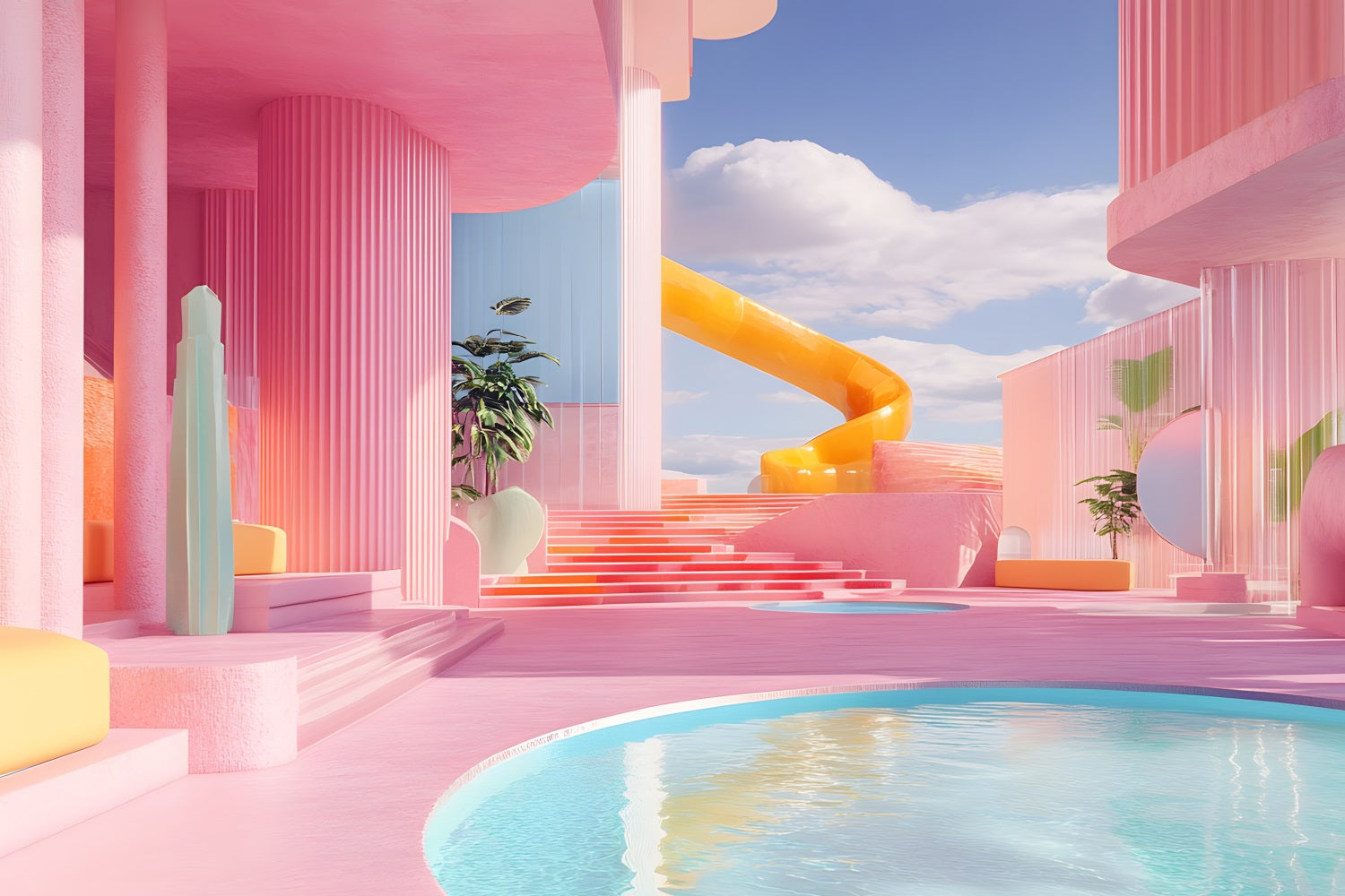 Toile de fond Pays Fille Rose Parc Aquatique Fantaisie Villa CJJ2-112