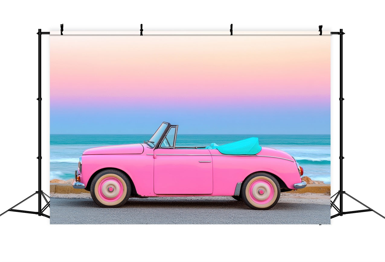 Toiles de fond Fille Rose Voiture Classique Bord de Mer Coucher de Soleil CJJ2-114