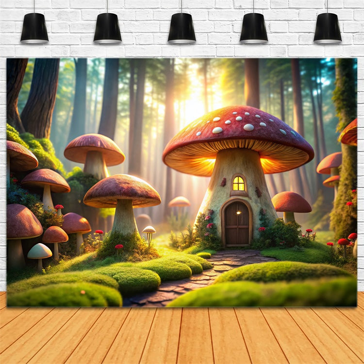 Toile de Fond Conte de Fées Forêt Cabane Mystique Champignons CJJ2-119