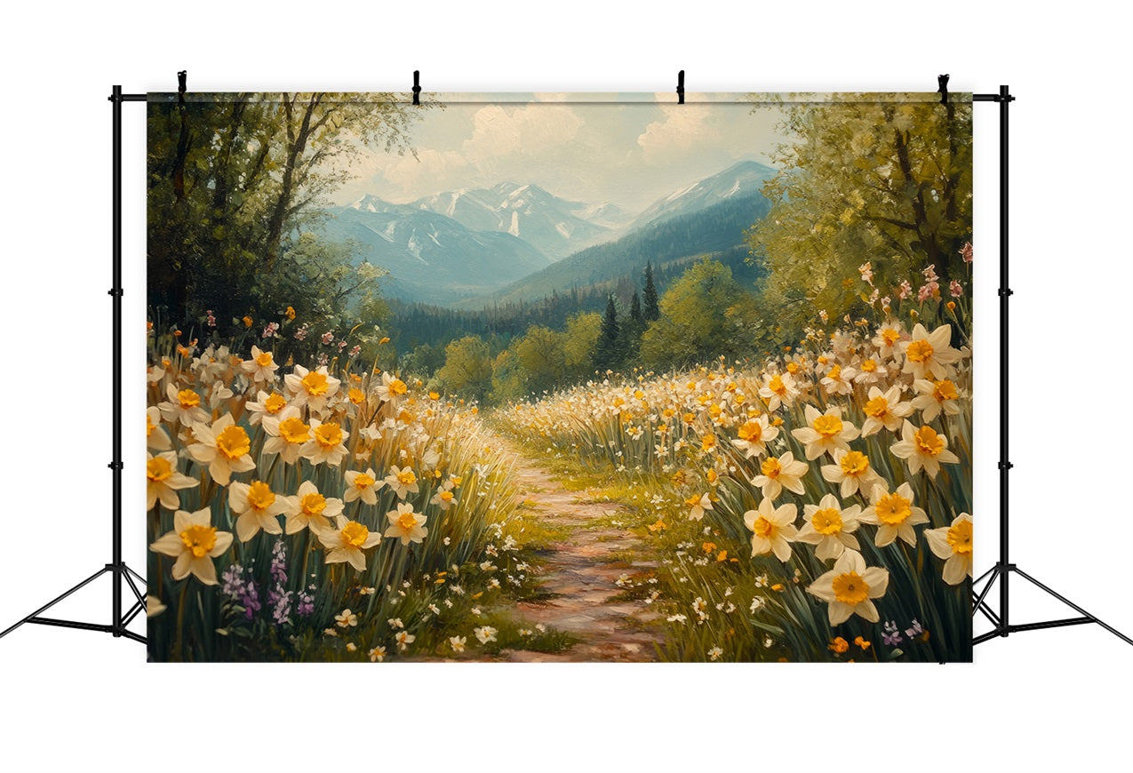 Toile de Fond Jonquille Sentier Montagne Fleur Sauvage CJJ2-12