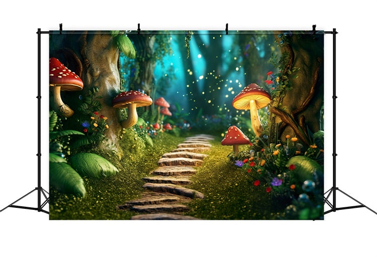 Toile de Fond Fantaisie Forêt Sentier Champignons Lumineux CJJ2-120
