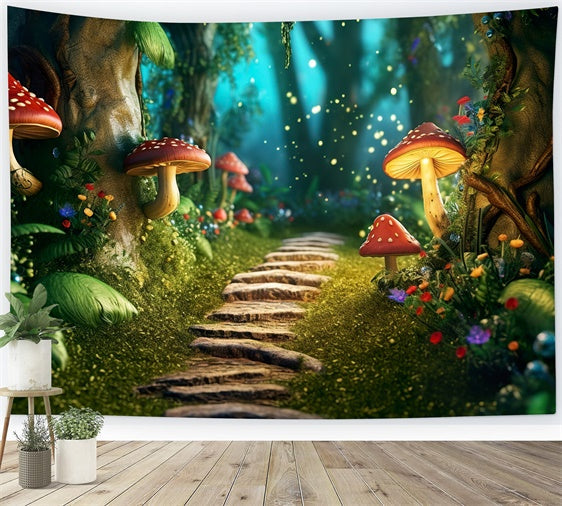 Toile de Fond Fantaisie Forêt Sentier Champignons Lumineux CJJ2-120