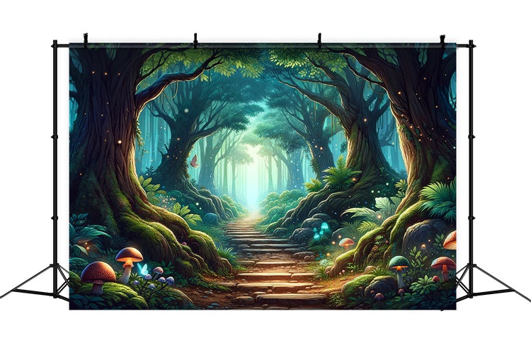 Toile de Fond Fantaisie Forêt Mystique Sentier Ensoleillé CJJ2-123