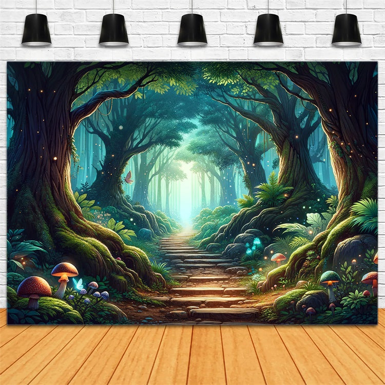 Toile de Fond Fantaisie Forêt Mystique Sentier Ensoleillé CJJ2-123