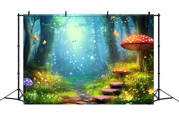 Toile de Fond Conte de Fées Forêt Papillons Magiques Champignons CJJ2-124