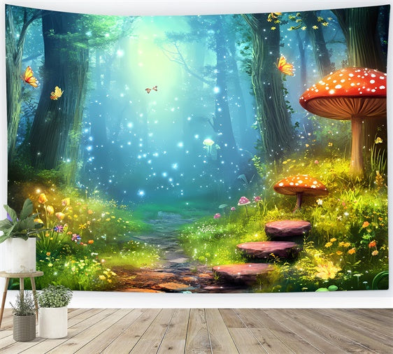 Toile de Fond Conte de Fées Forêt Papillons Magiques Champignons CJJ2-124