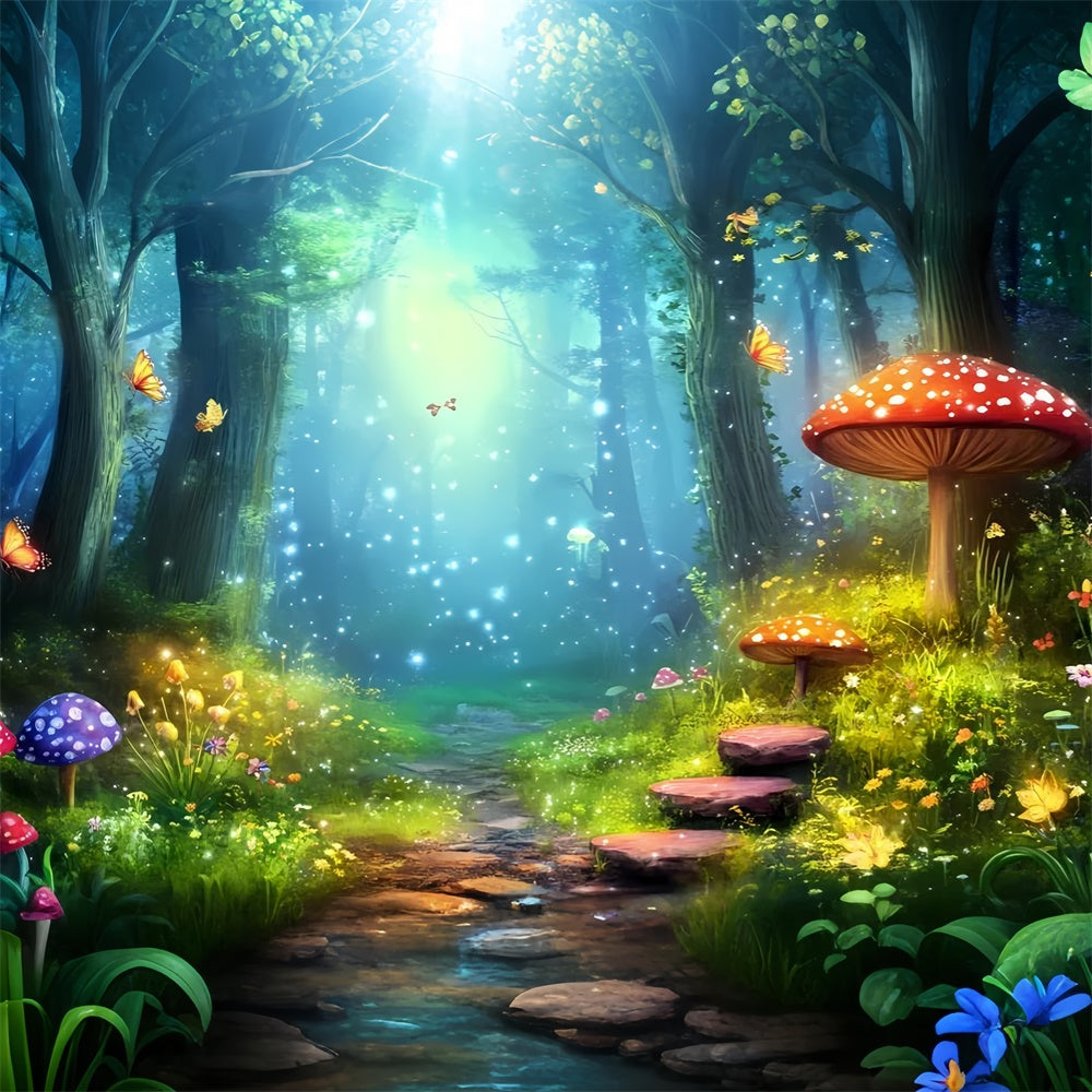 Toile de Fond Conte de Fées Forêt Papillons Magiques Champignons CJJ2-124