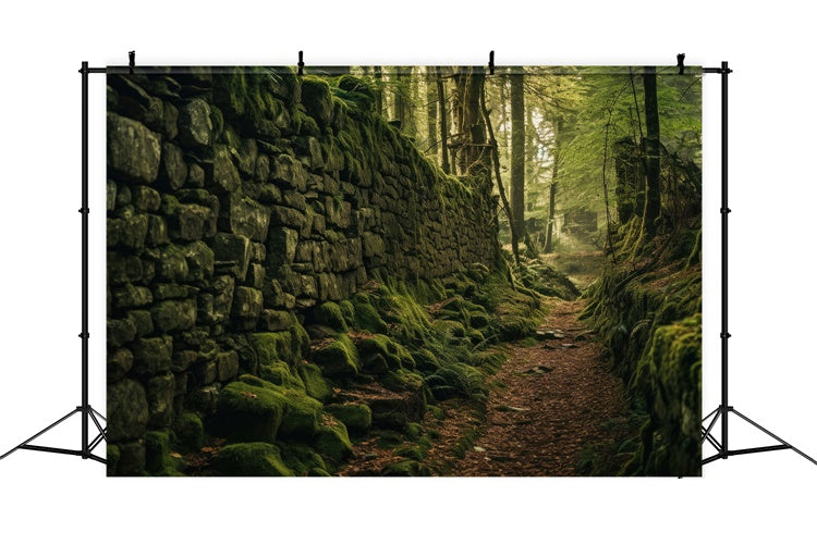 Toile de Fond Photographie Forêt Chemin Mur Pierre Mousseux CJJ2-128