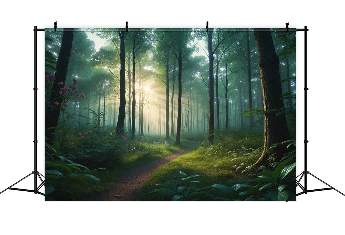Toile de Fond Bois Chemin Forêt Rayons de Soleil Tranquille CJJ2-130