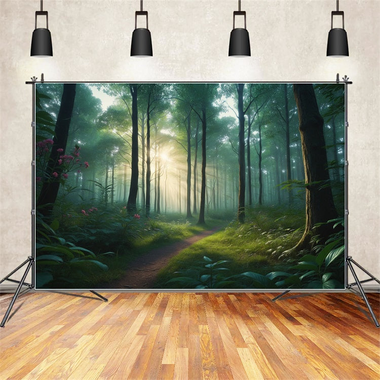 Toile de Fond Bois Chemin Forêt Rayons de Soleil Tranquille CJJ2-130