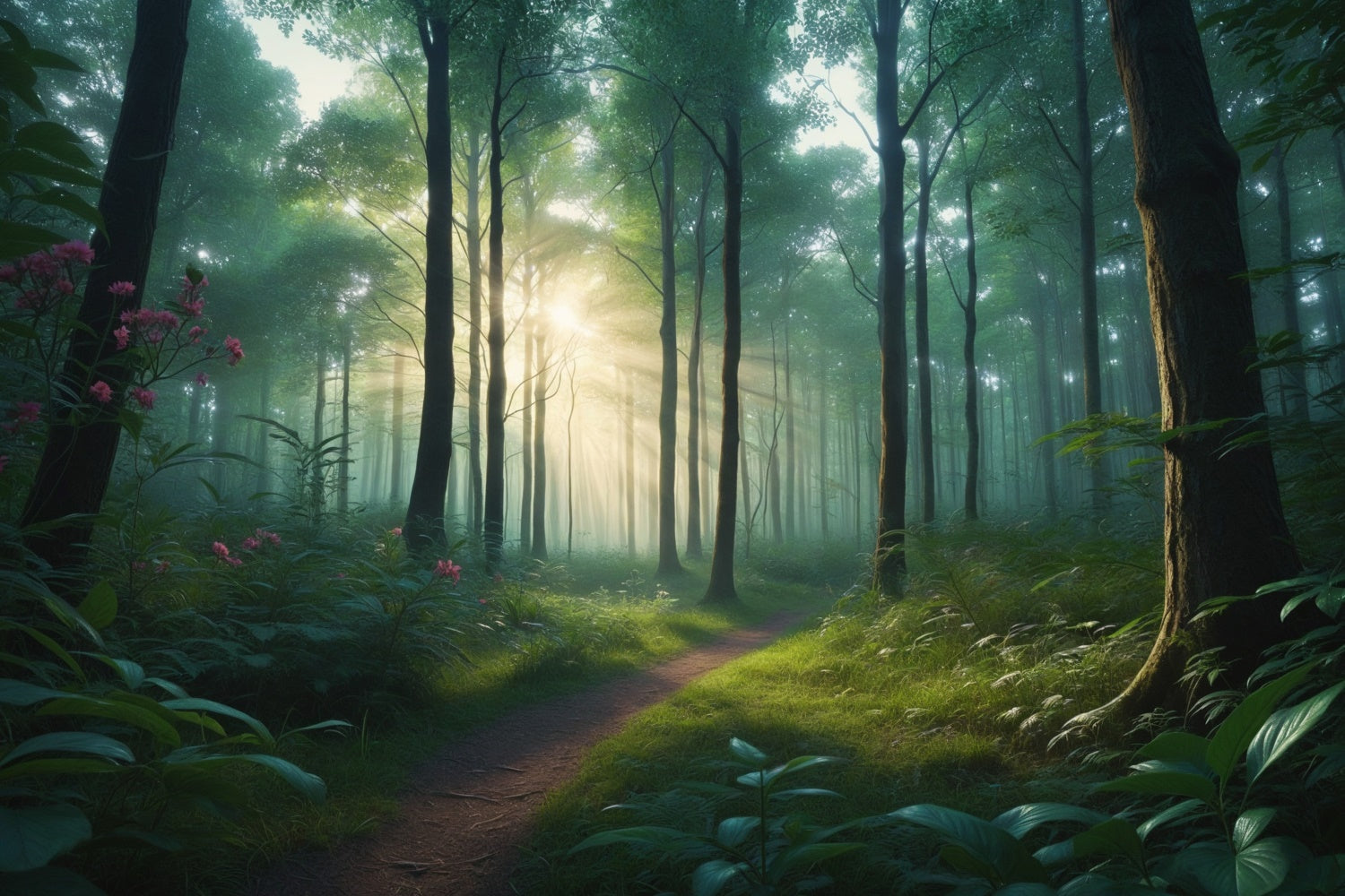 Toile de Fond Bois Chemin Forêt Rayons de Soleil Tranquille CJJ2-130