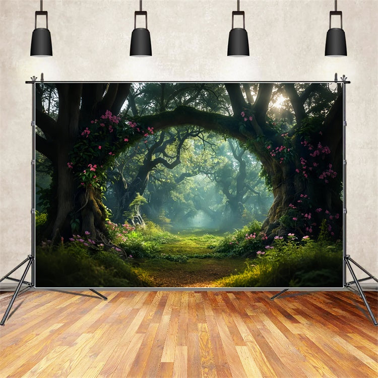 Toile de Fond Bois Entrée Florale Forêt Magique CJJ2-134
