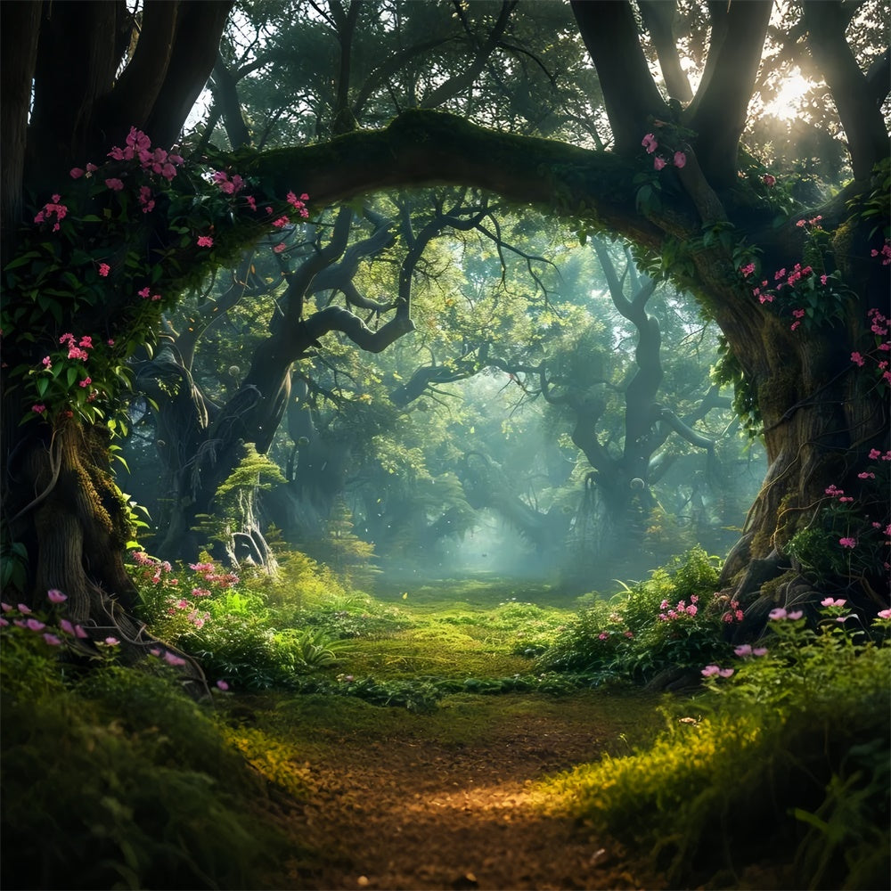 Toile de Fond Bois Entrée Florale Forêt Magique CJJ2-134
