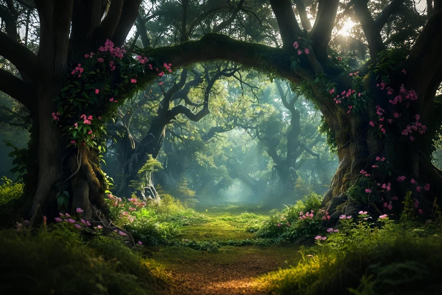 Toile de Fond Bois Entrée Florale Forêt Magique CJJ2-134