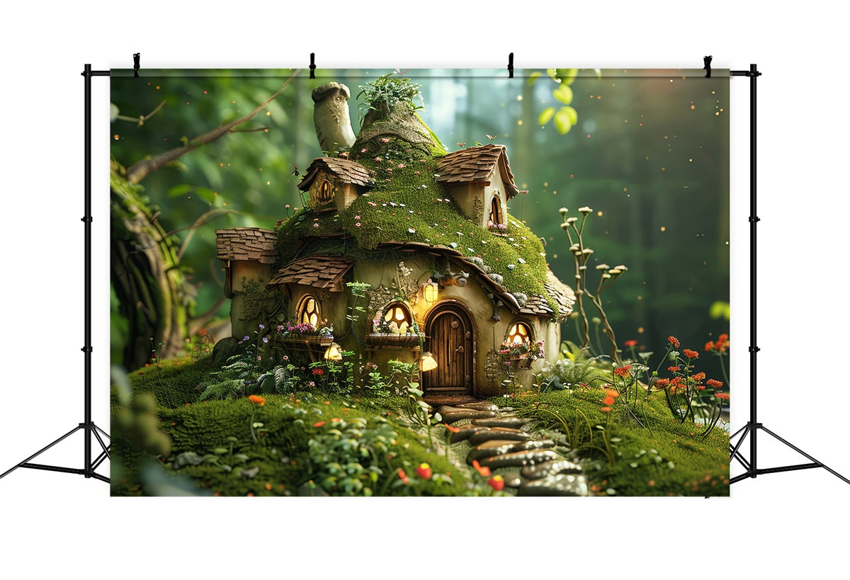 Toile de Fond Photo Forêt Cottage Champignons Mousseux Chaleureux CJJ2-135