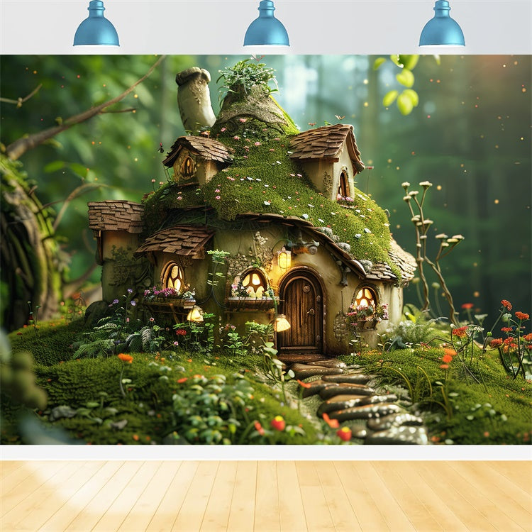 Toile de Fond Photo Forêt Cottage Champignons Mousseux Chaleureux CJJ2-135