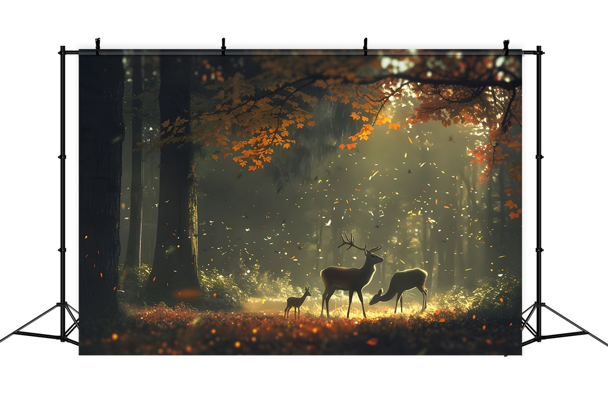 Toile de Fond Automne Forêt Bois Ensoleillé Cerf CJJ2-138