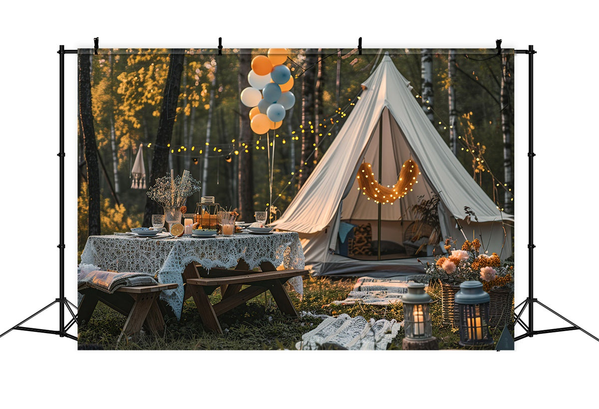 Toile de Fond Photographie Forêt Nuit Glamping Chaleureux Automne CJJ2-139