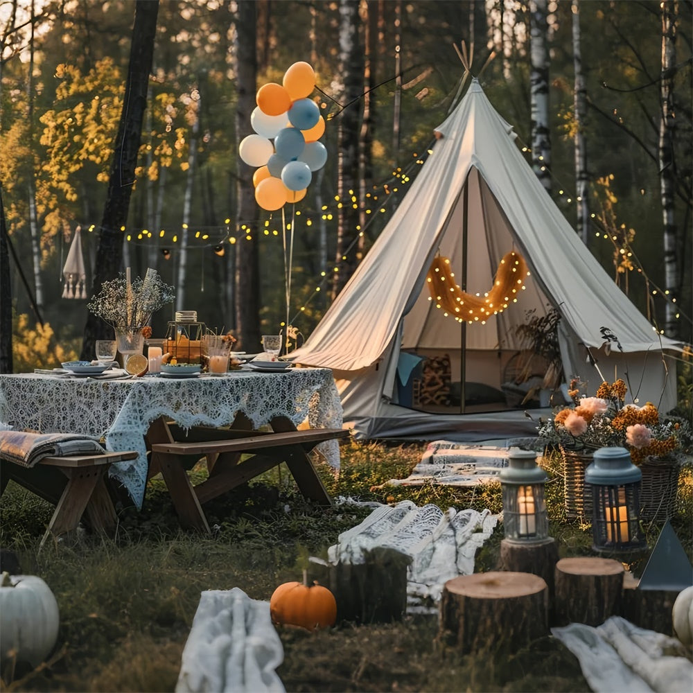 Toile de Fond Photographie Forêt Nuit Glamping Chaleureux Automne CJJ2-139