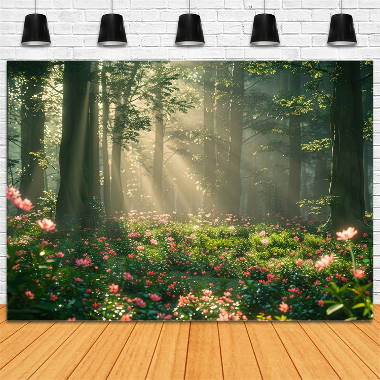 Toile de Fond Photo Forêt Prairie Florale Ensoleillée Rêveuse CJJ2-141