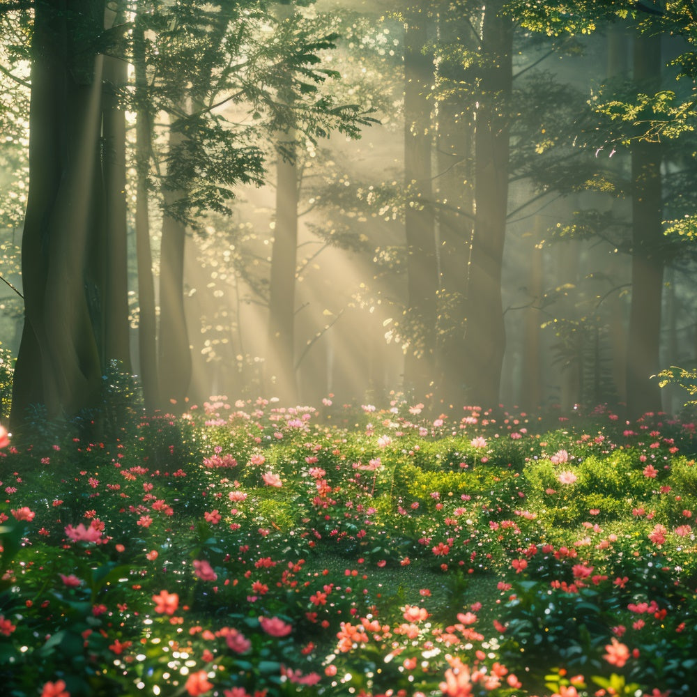 Toile de Fond Photo Forêt Prairie Florale Ensoleillée Rêveuse CJJ2-141