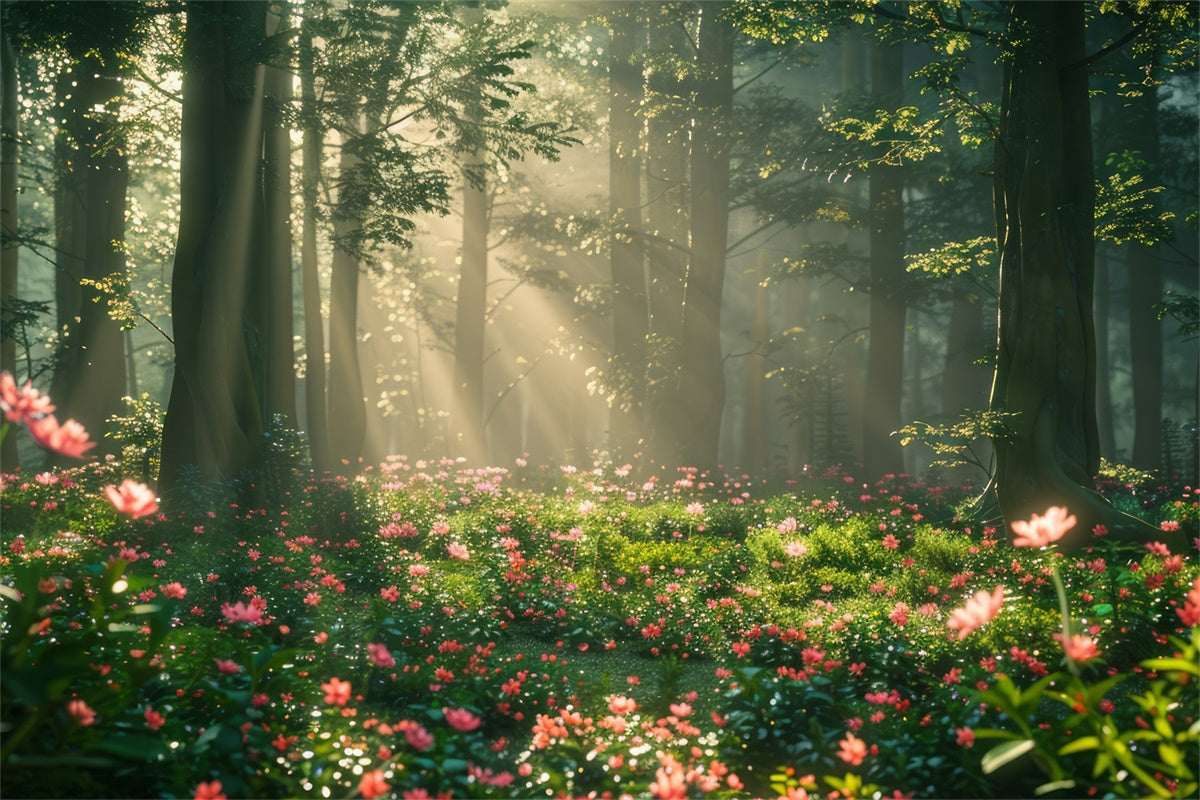 Toile de Fond Photo Forêt Prairie Florale Ensoleillée Rêveuse CJJ2-141