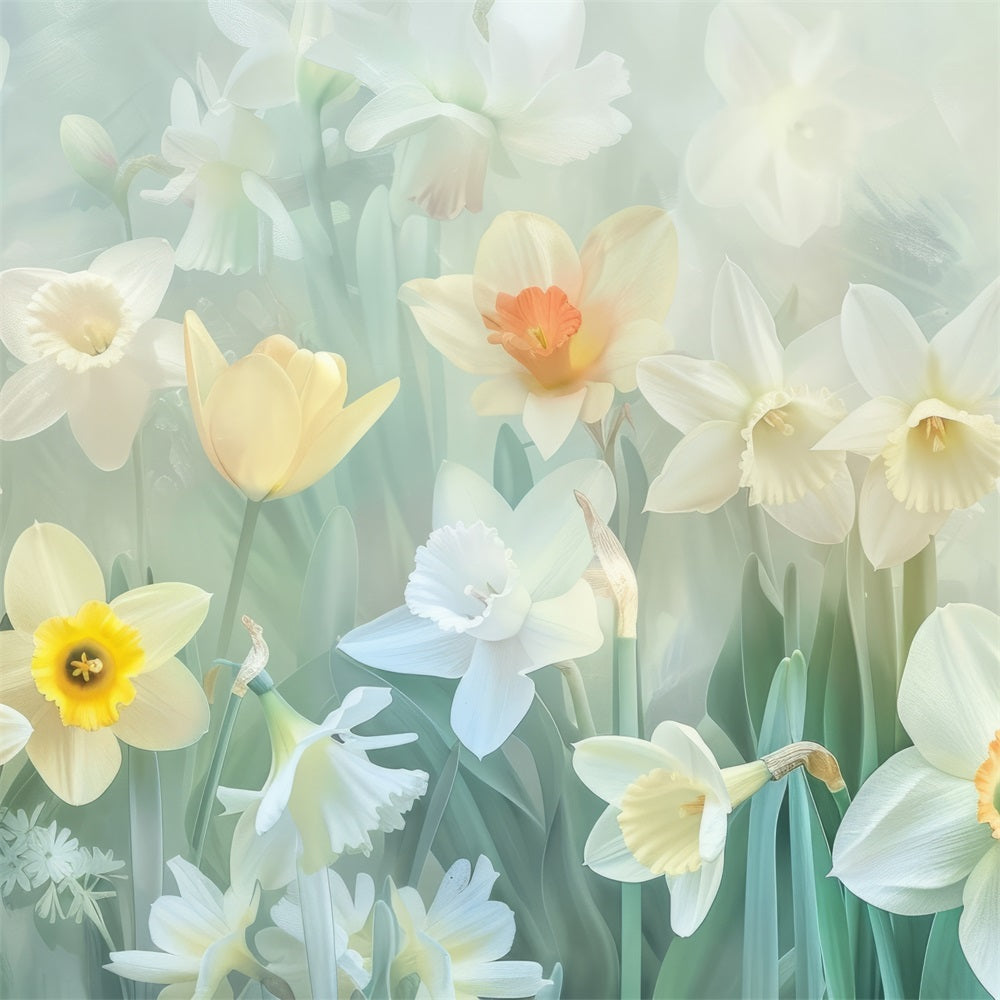 Toile de Fond Jonquille Fleurs Jaunes Blanches CJJ2-2