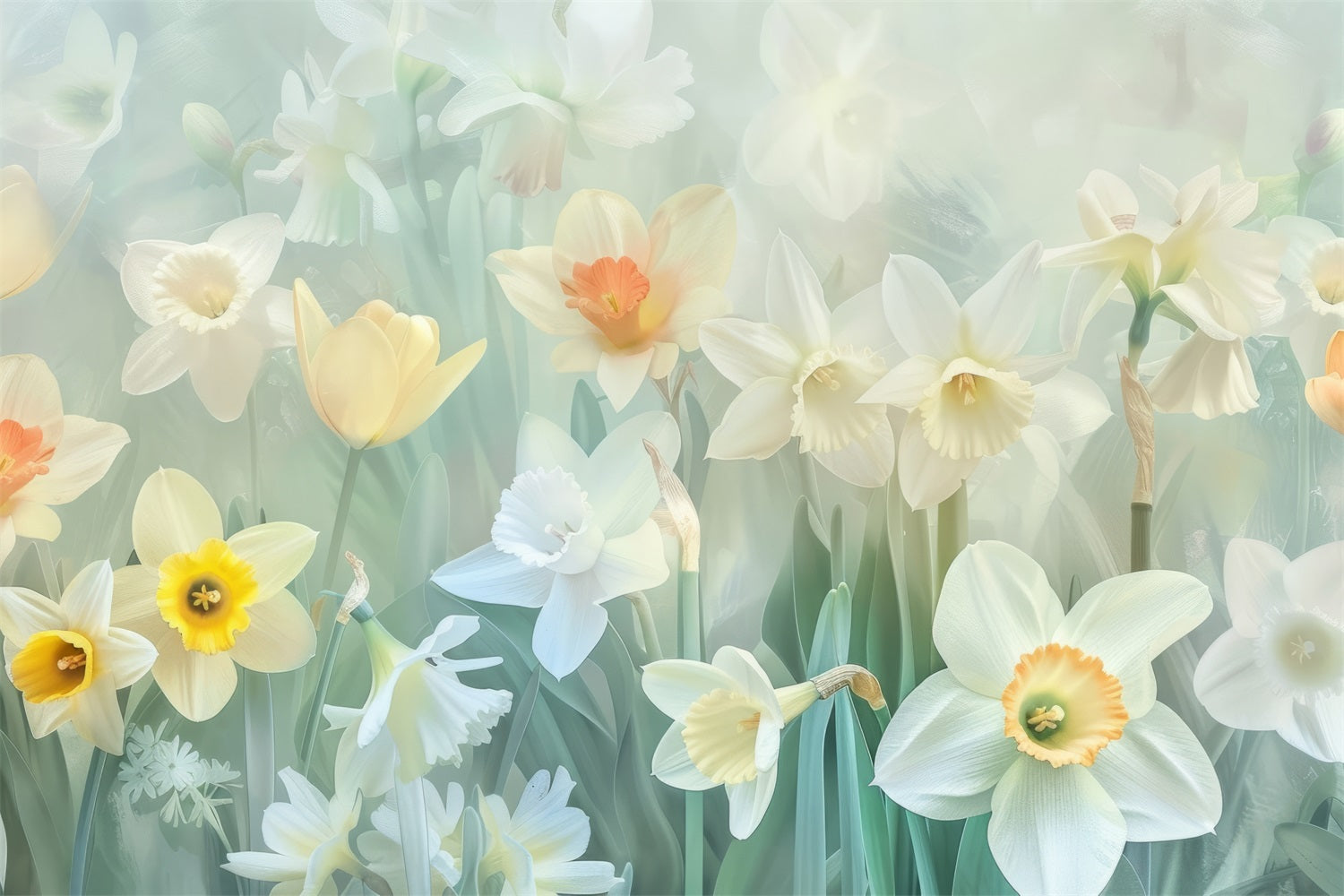 Toile de Fond Jonquille Fleurs Jaunes Blanches CJJ2-2