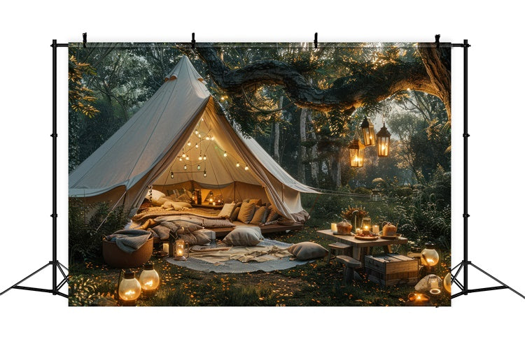 Toile de Fond Photographie Forêt Tente Festival Lanternes Chaleureux CJJ2-26