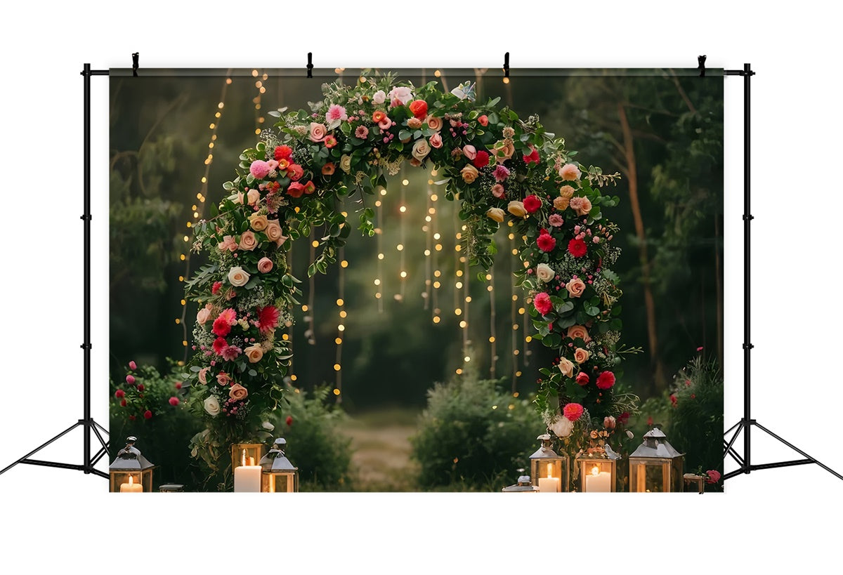 Toile de Fond Photo Forêt Arche Élégante Lanternes Roses CJJ2-32