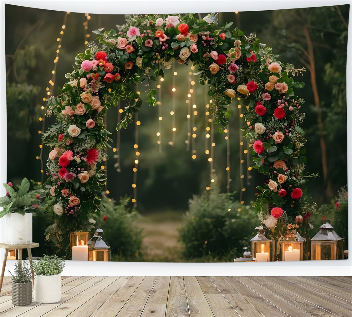 Toile de Fond Photo Forêt Arche Élégante Lanternes Roses CJJ2-32