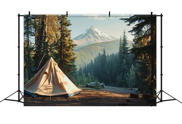 Toile de Fond Photo Forêt Vue Montagne Camping Paisible CJJ2-34