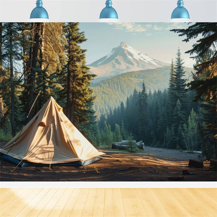 Toile de Fond Photo Forêt Vue Montagne Camping Paisible CJJ2-34