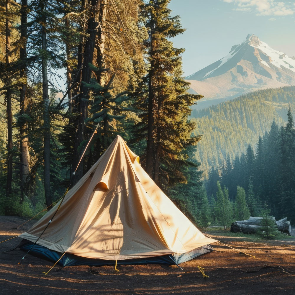 Toile de Fond Photo Forêt Vue Montagne Camping Paisible CJJ2-34