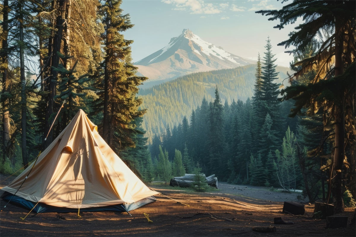 Toile de Fond Photo Forêt Vue Montagne Camping Paisible CJJ2-34