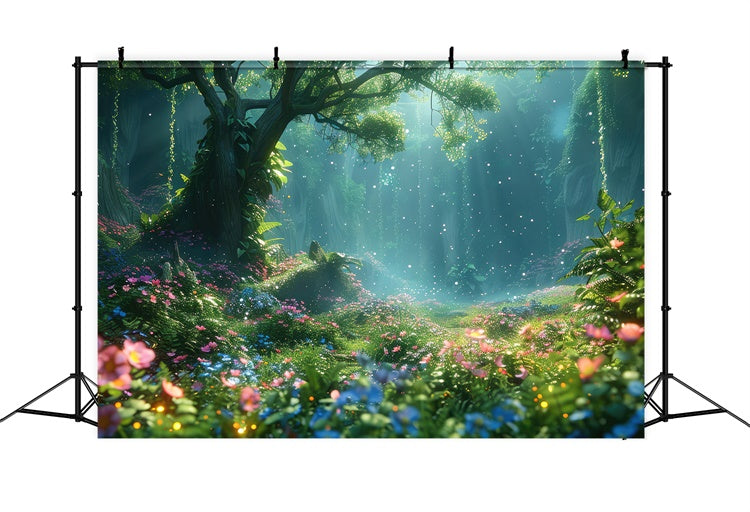 Toile de Fond Fantaisie Forêt Rêve Étincelant Fleurs Sauvages CJJ2-35